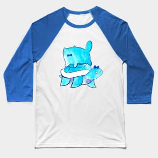 Blue Watercolor Cat and Turtle Baseball T-Shirt